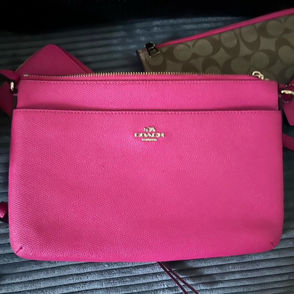 Coach Pink and Brown Signature crossbody and  Clutch with wallet brand new